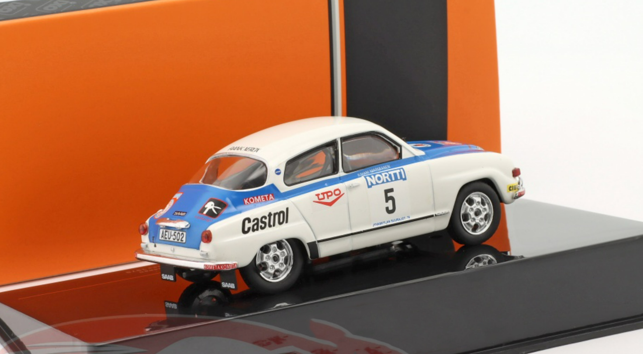 1/43 Ixo 1976 Saab 96 V4 #5 5th Rallye 1000 Lakes Simo Lampinen, Juhani Markkanen Car Model