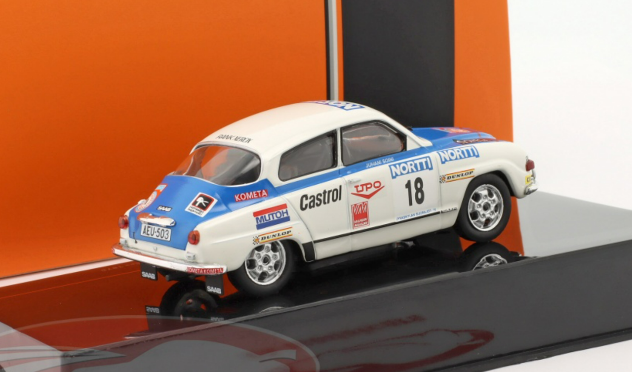 1/43 Ixo 1976 Saab 96 V4 #18 8th Rallye 1000 Lakes Jari Vilkas, Juhani Soini Car Model