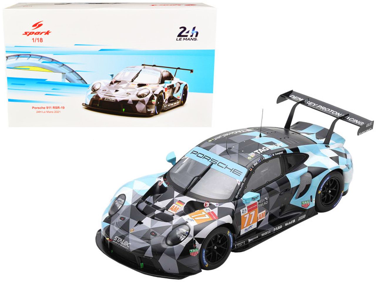 Porsche 911 RSR-19 #77 Christian Ried - Jaxon Evans - Matt Campbell "Dempsey-Proton Racing" 24 Hours of Le Mans (2021) 1/18 Model Car by Spark