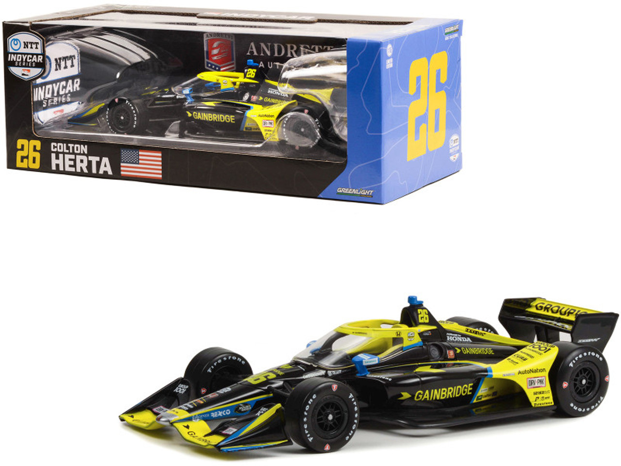 Dallara IndyCar #26 Colton Herta "Gainbridge" Andretti Autosport (Road Course Configuration) "NTT IndyCar Series" (2022) 1/18 Diecast Model Car by Greenlight