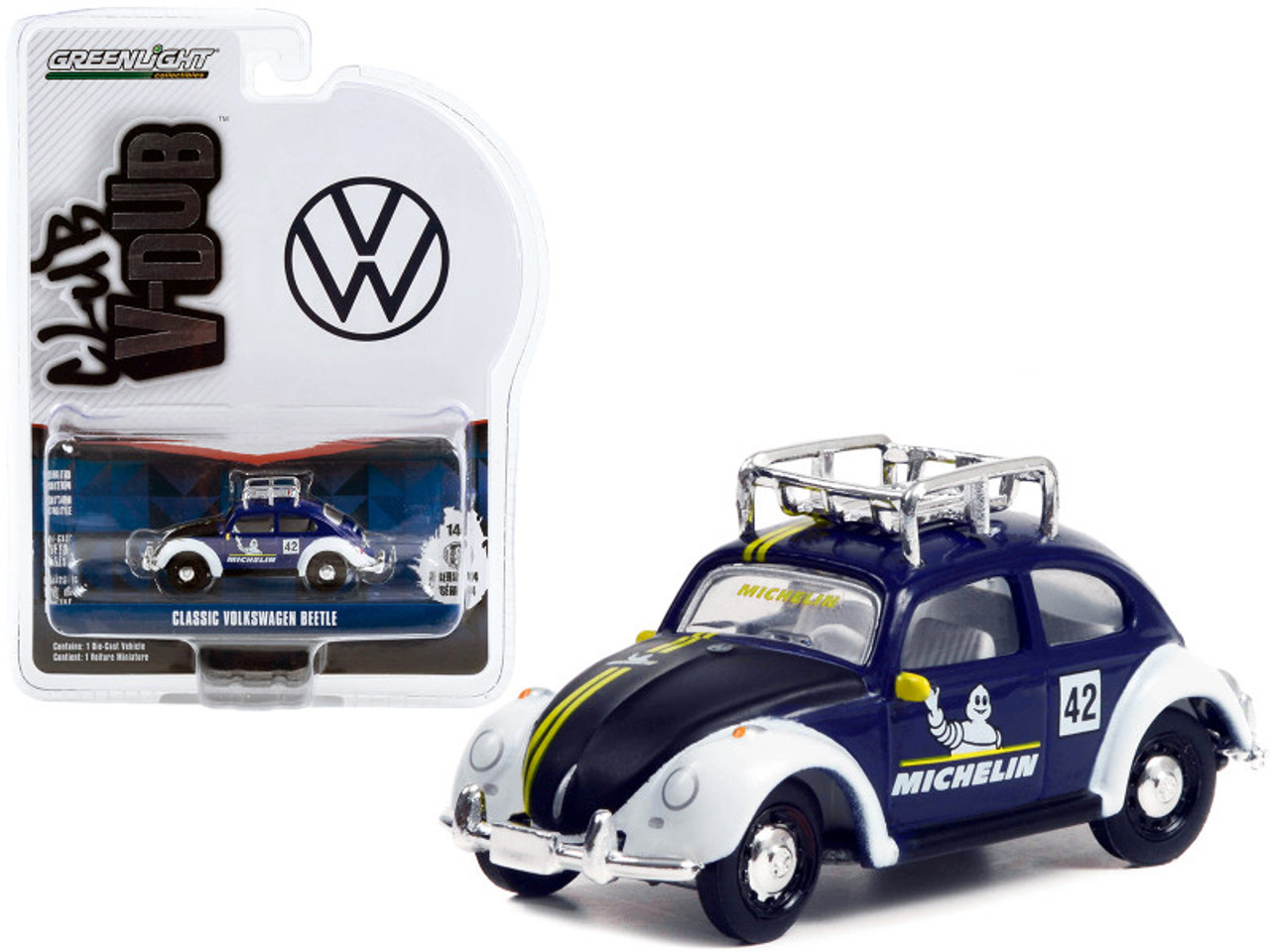 Classic Volkswagen Beetle #42 with Roof Rack "Michelin Tires" "Club Vee-Dub Series 14" 1/64 Diecast Model Car by Greenlight
