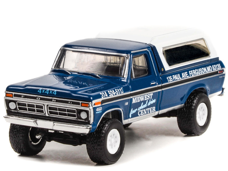 1974 Ford F-250 Pickup Truck with Camper Shell Blue Metallic with