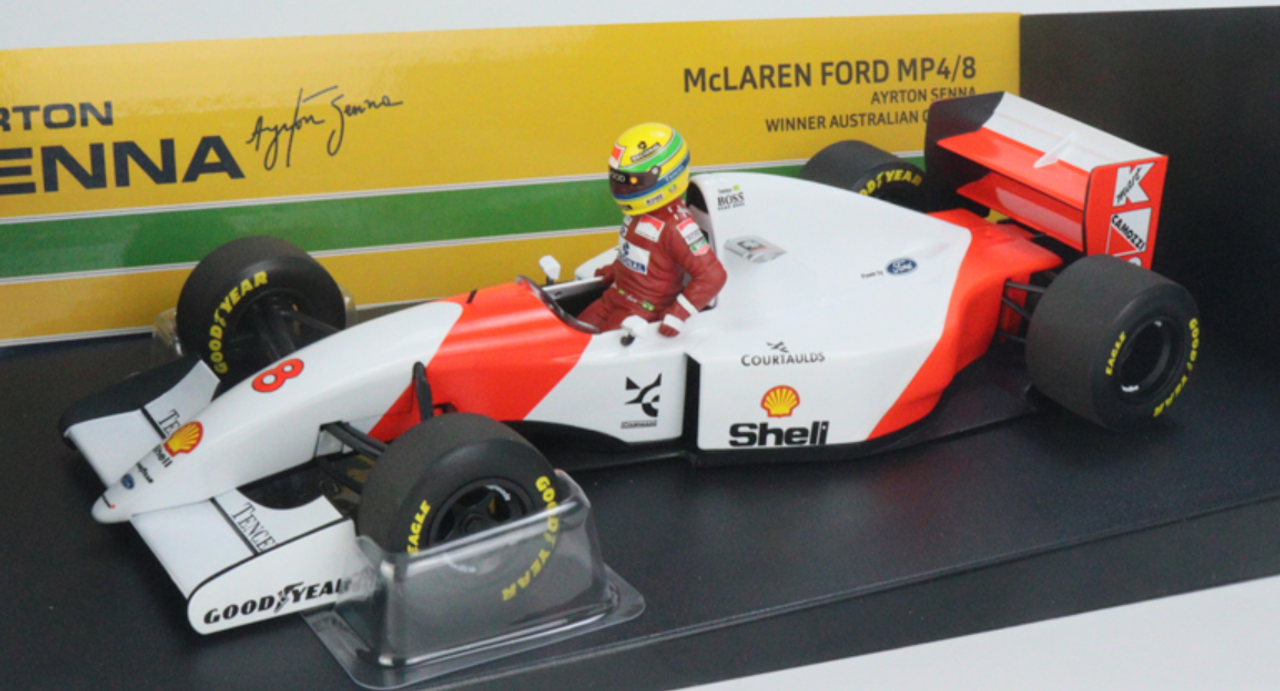 1/18 Minichamps 1993 Formula 1 Ayrton Senna McLaren MP4/8 #8 Winner Australian GP Car Model