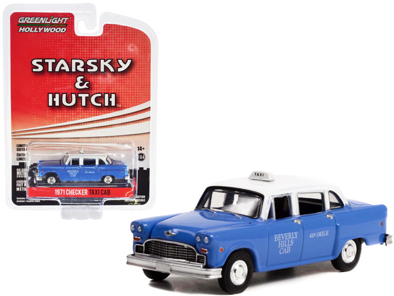 1971 Checker Taxi Blue with White Top "Beverly Hills Cab" "Starsky and Hutch" (1975-1979) TV Series Hollywood Special Edition Series 2 1/64 Diecast Model Car by Greenlight