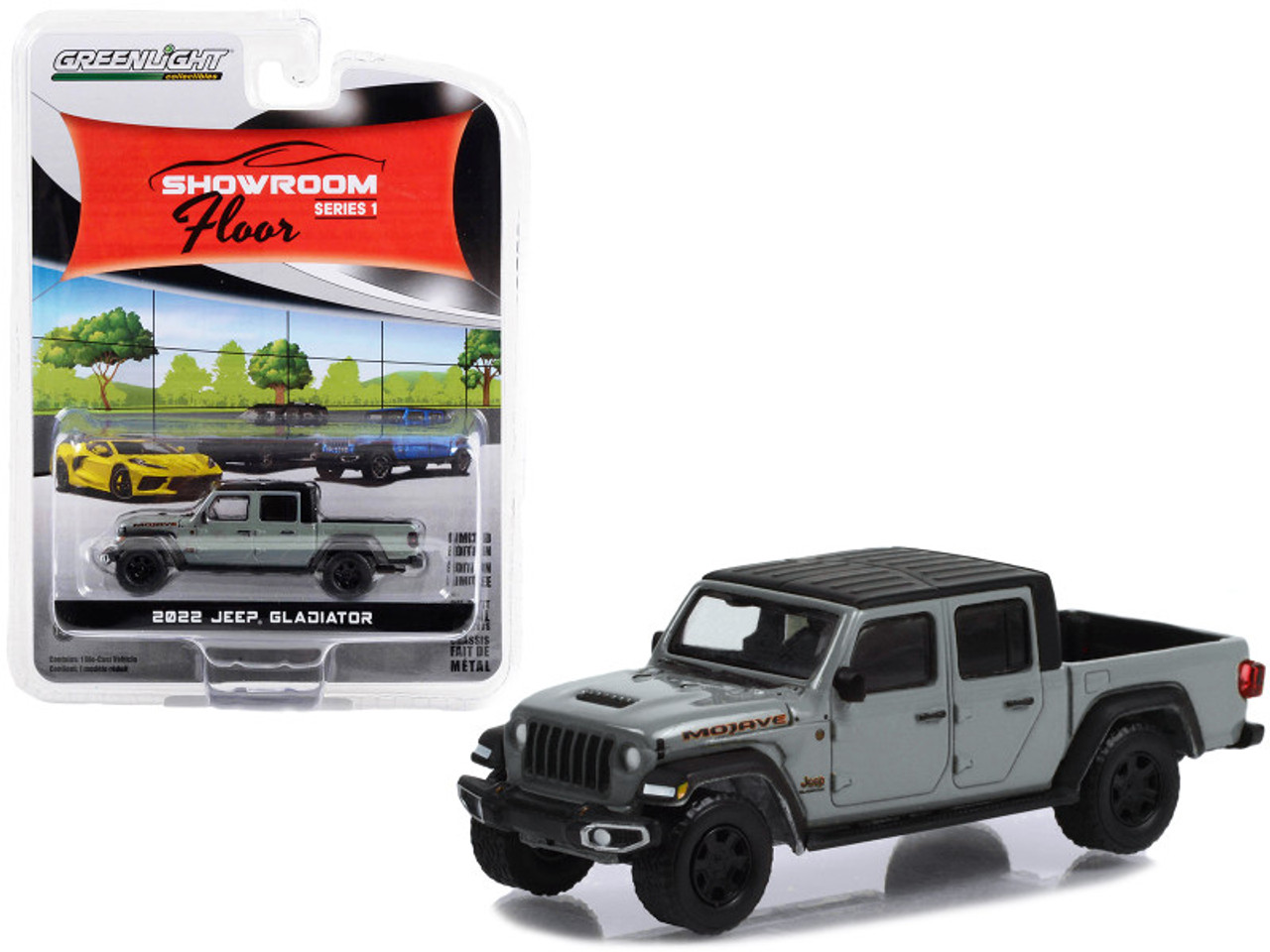 2022 Jeep Gladiator Mojave Pickup Truck Sting Gray with Black Top "Showroom Floor" Series 1 1/64 Diecast Model Car by Greenlight
