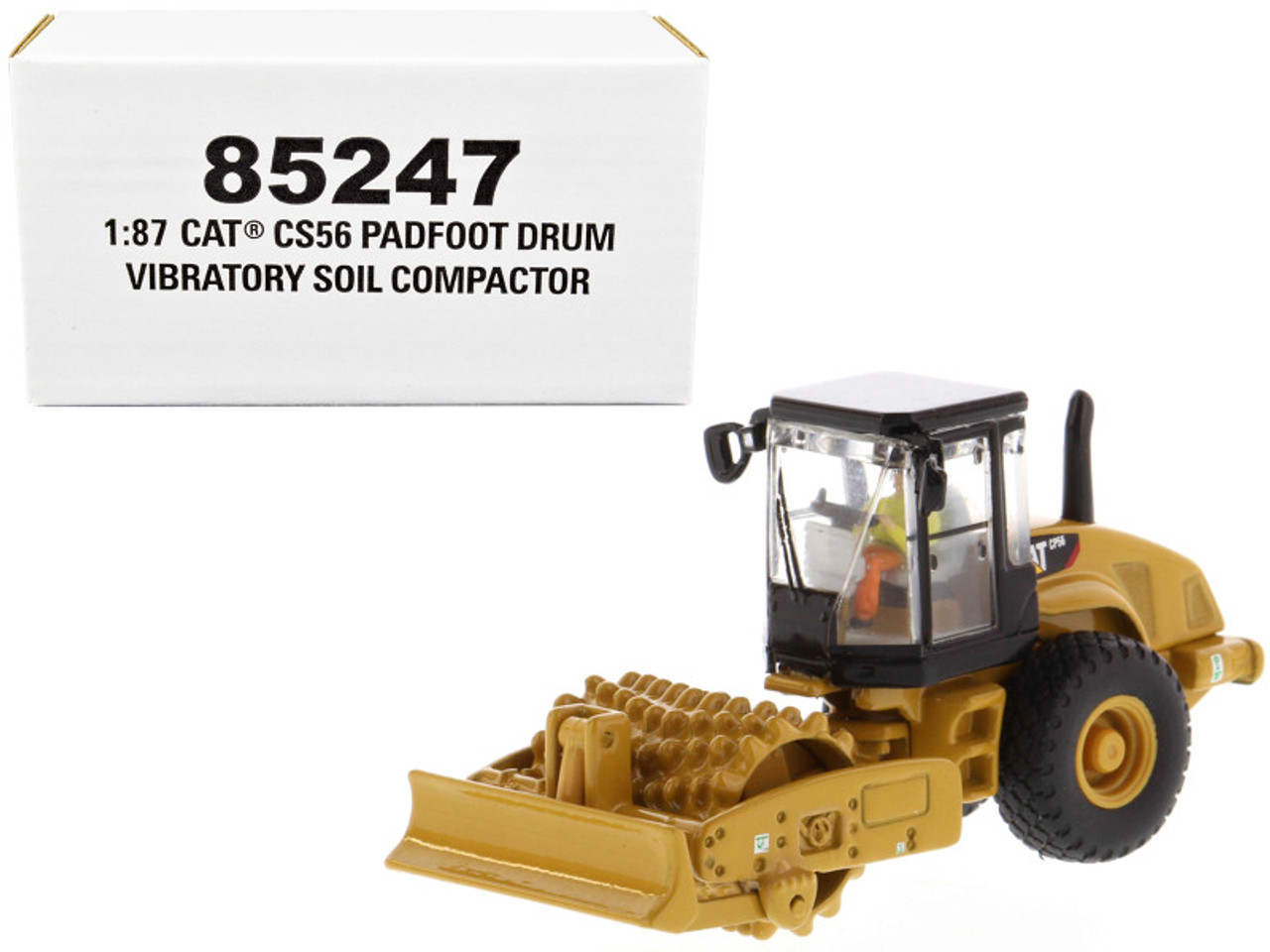 CAT Caterpillar CS56 Padfoot Drum Vibratory Soil Compactor with Operator "High Line" Series 1/87 (HO) Scale Diecast Model by Diecast Masters