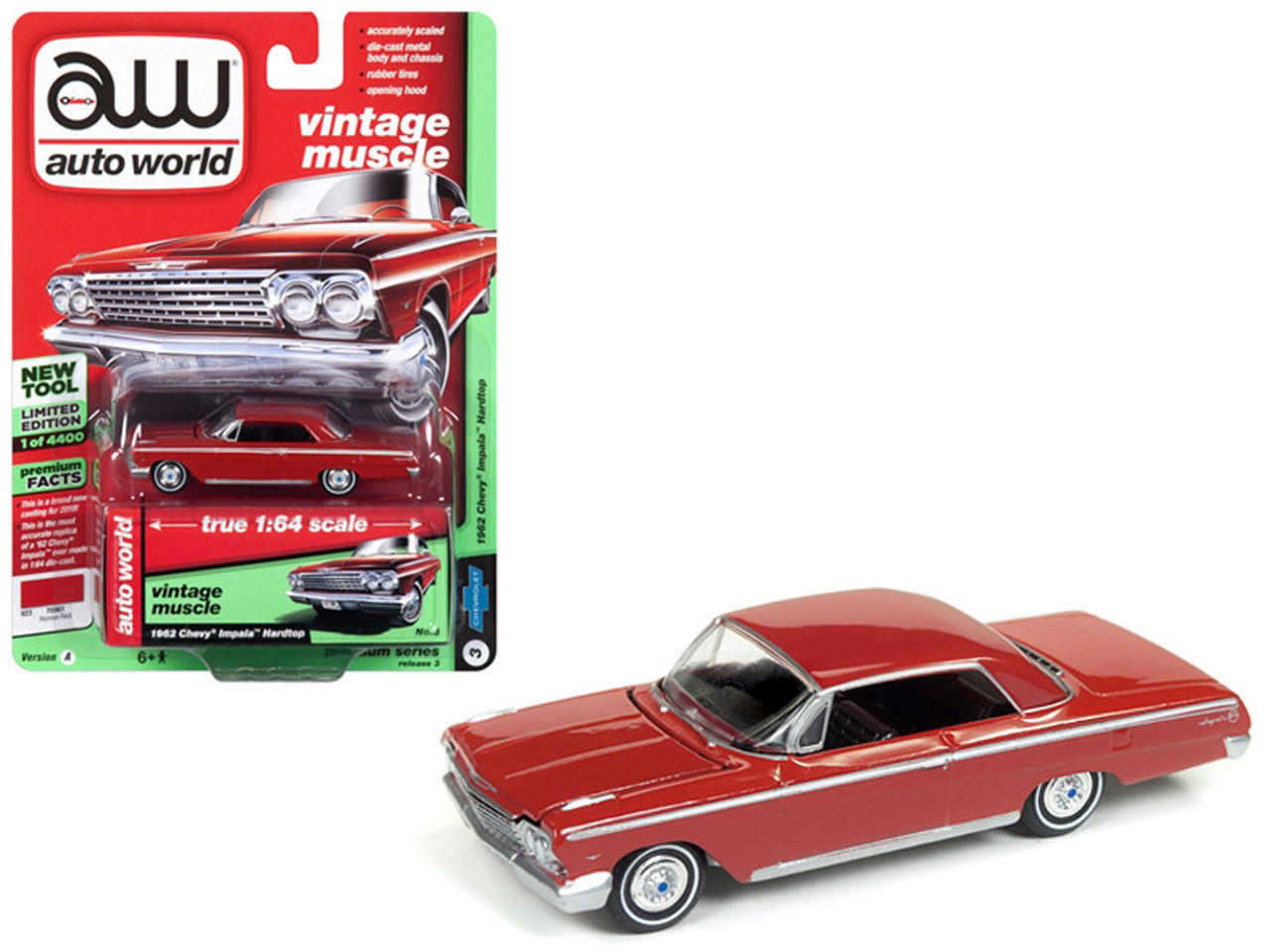 1962 Chevrolet Impala Roman Red Limited Edition to 4400 pieces Worldwide 1/64 Diecast Model Car by Autoworld