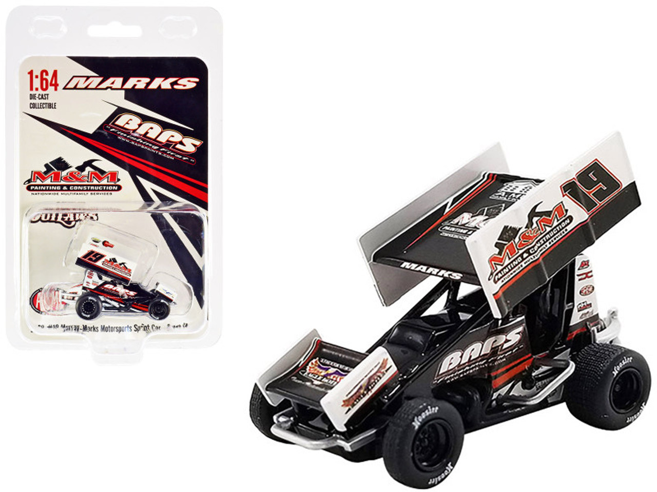 Winged Sprint Car #19 Brent Marks "BAPS Paints" Murray-Marks Motorsports "World of Outlaws" (2022) 1/64 Diecast Model Car by ACME