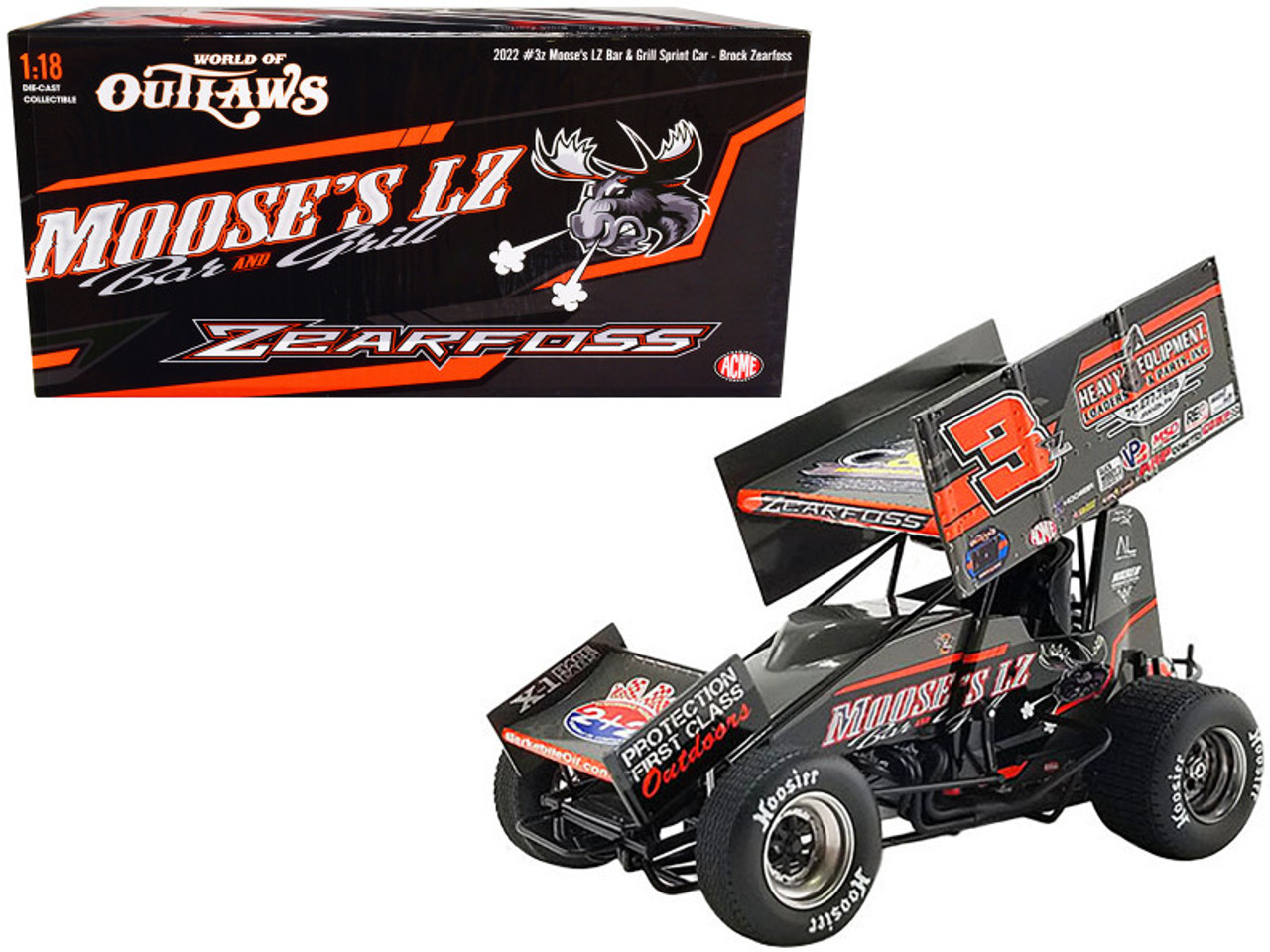 Winged Sprint Car #3Z Brock Zearfoss "Moose's LZ Bar and Grill" Brock Zearfoss Racing "World of Outlaws" (2022) 1/18 Diecast Model Car by ACME