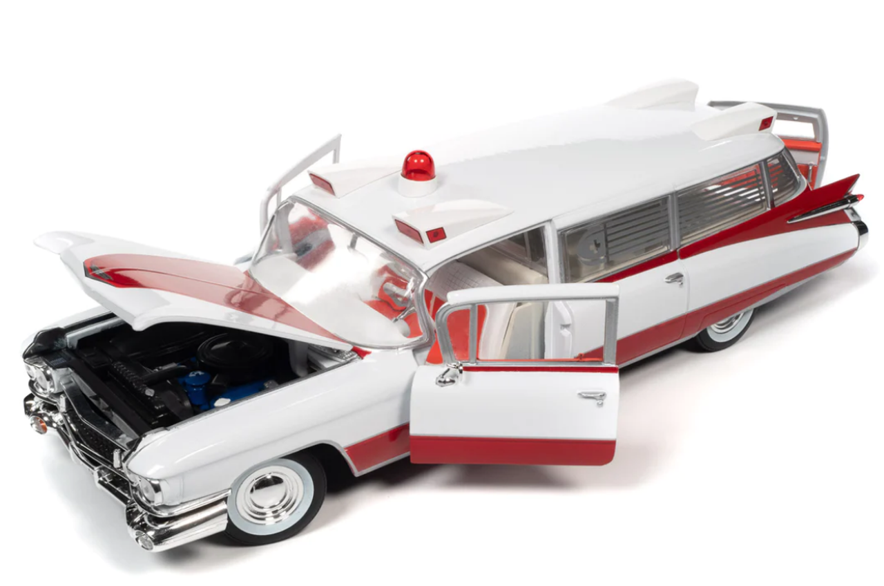 1/18 Auto World 1959 Cadillac Eldorado Ambulance (Red & White) Diecast Car Model