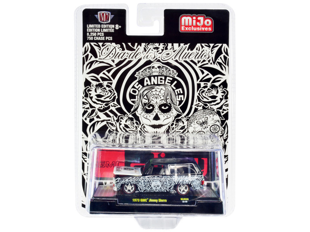 1973 GMC Jimmy Sierra Black with Graphics "Dia De Los Muertos - Los Angeles" (Day of the Dead) Limited Edition to 8250 pieces Worldwide 1/64 Diecast Model Car by M2 Machines