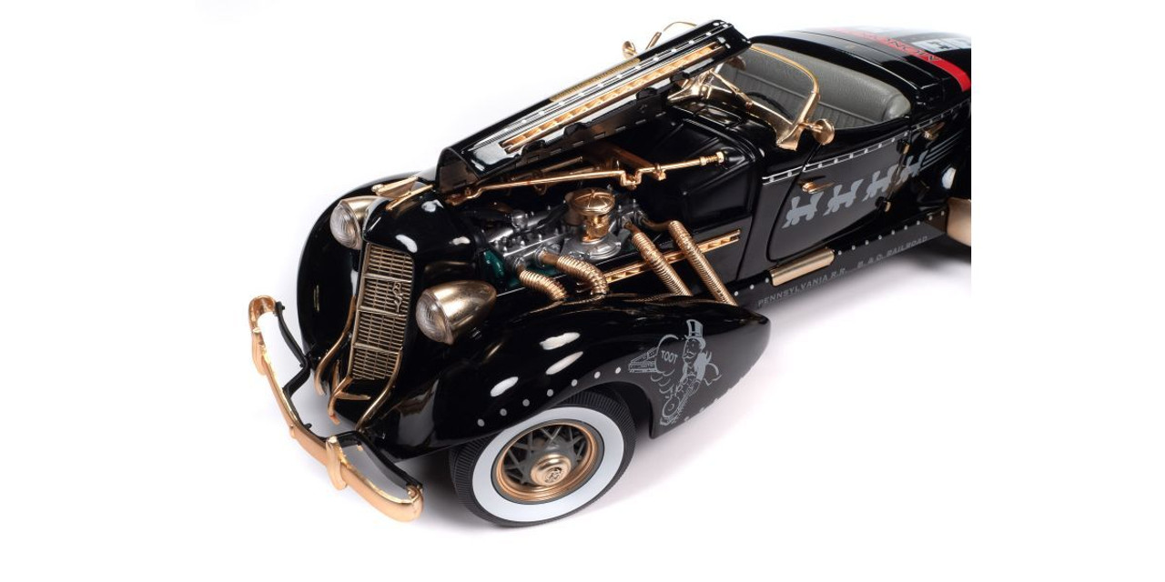 1/18 Auto World Auburn 851 Speedster Monopoly (Black) with Figure Diecast Car Model
