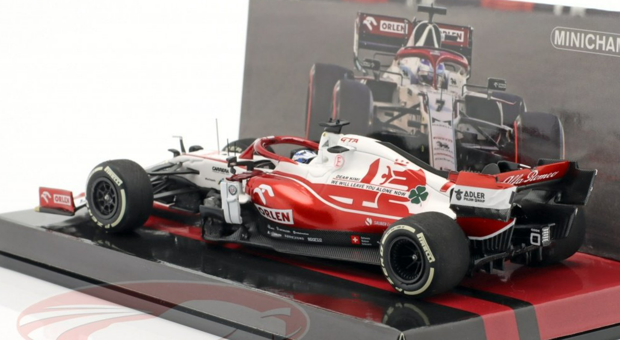 1/43 Minichamps 2021 Kimi Räikkönen Alfa Romeo Racing C41 #7 Last Race Abu Dhabi Formula 1 Car Model