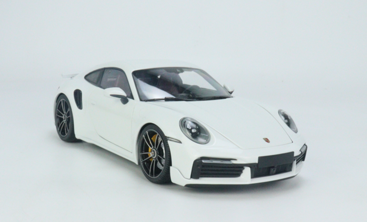 1/18 Minichamps Porsche 911 992 Turbo S (Carrara White Metallic with Black  & Bordeaux Red Interior) 911 Turbo Sport Design Diecast Car Model Limited 