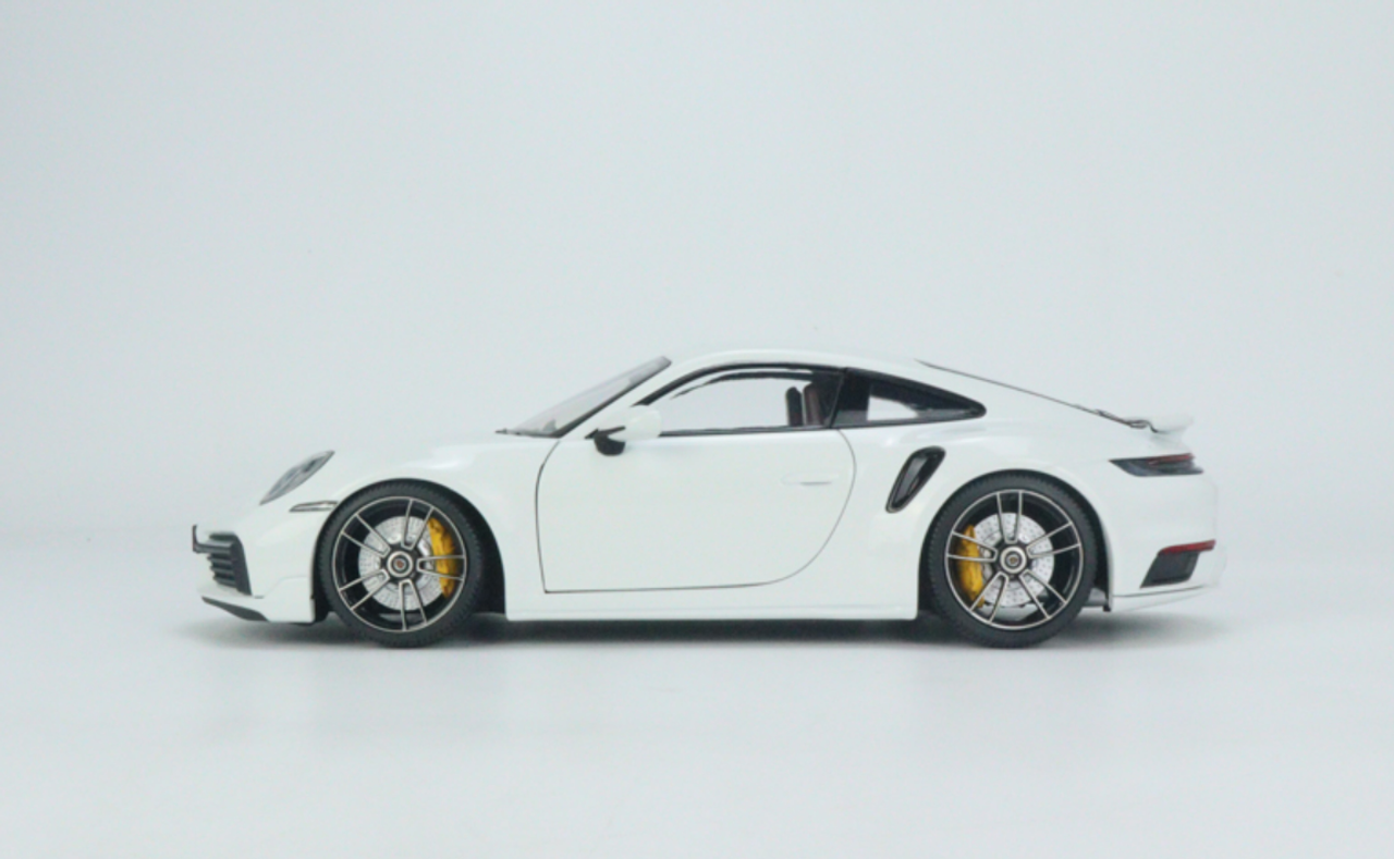 1/18 Minichamps Porsche 911 992 Turbo S (Carrara White Metallic with Black & Bordeaux Red Interior) 911 Turbo Sport Design Diecast Car Model Limited 300 Pieces