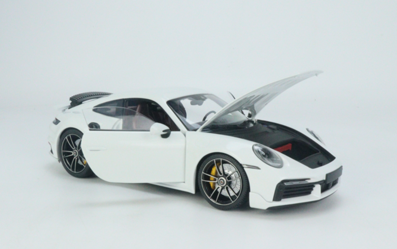 1/18 Minichamps Porsche 911 992 Turbo S (Carrara White Metallic with Black  & Bordeaux Red Interior) 911 Turbo Sport Design Diecast Car Model Limited 