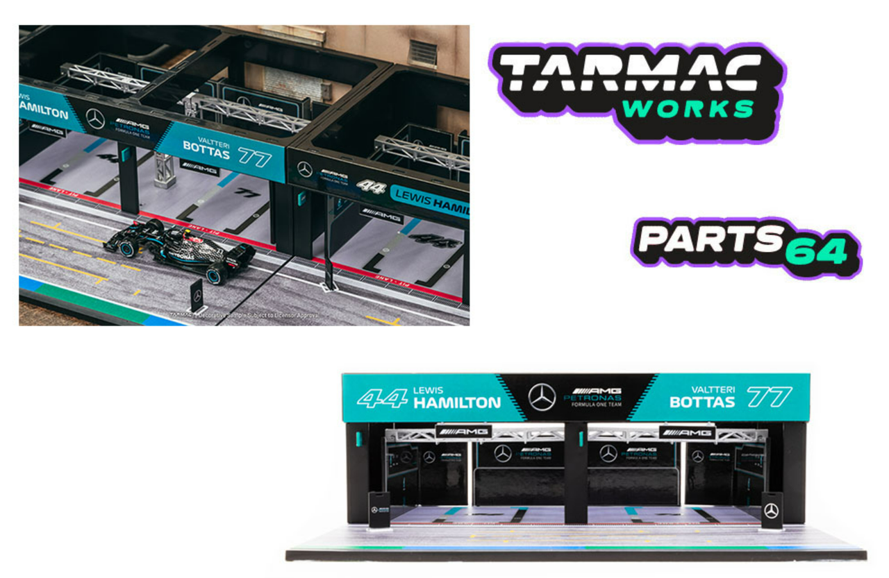 1/64 Tarmac Works Mercedes-AMG Petronas Formula One Team Pit Stop Garage Diorama Model