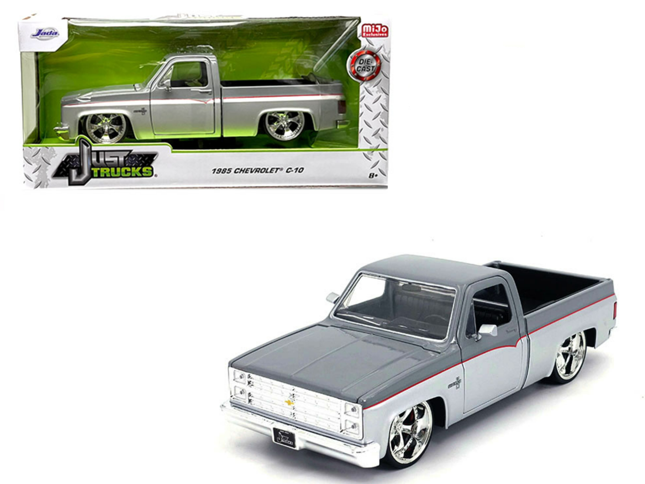 1/24 Jada 1985 Chevrolet C10 Silver 2 Tone Custom Diecast Car Model