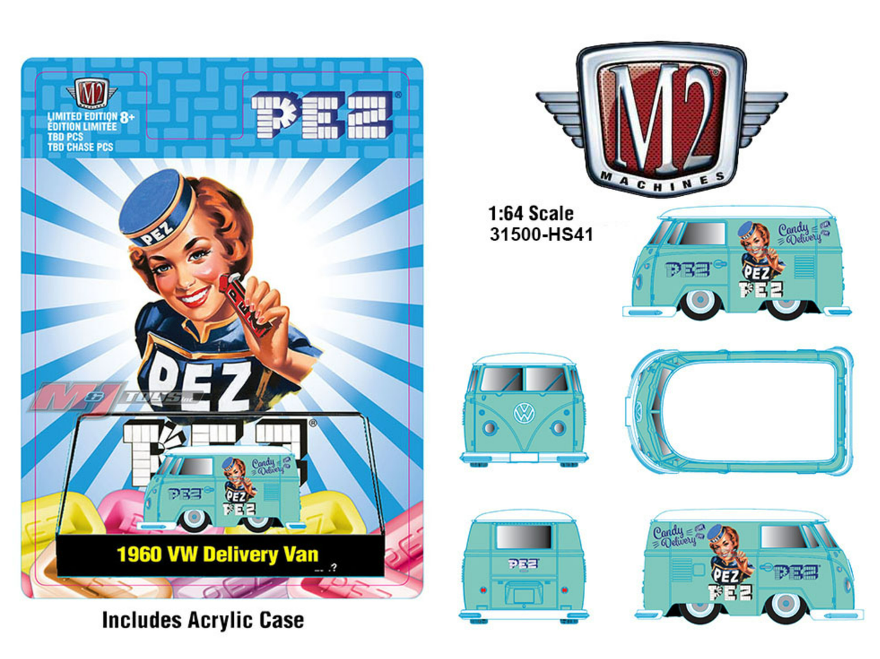 1/64 M2 Machines 1960 Volkswagen VW Delivery Van Short Bus Custom PEZ Diecast Car Model