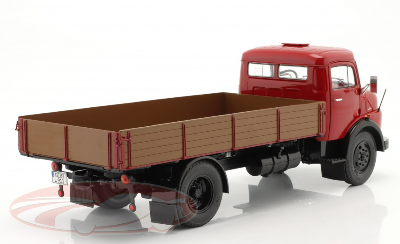 1/18 Schuco Mercedes-Benz L911 Flatbed Truck with Cover (Ruby Red) Diecast Car Model