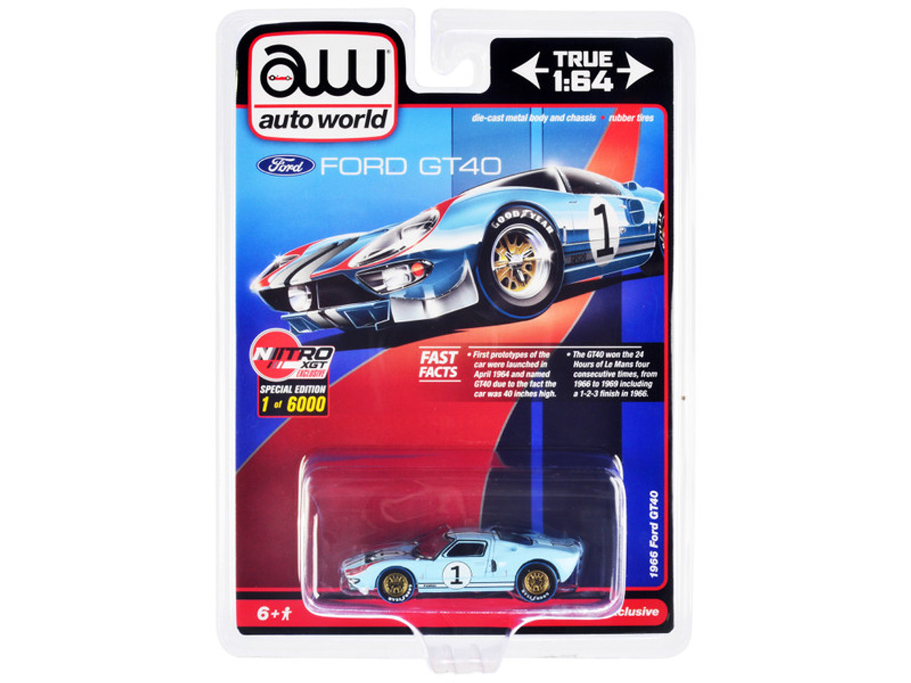 1/64 Auto World 1966 Ford GT40 RHD (Right Hand Drive) #1 Light Blue with Stripes Limited Edition Diecast Car Model
