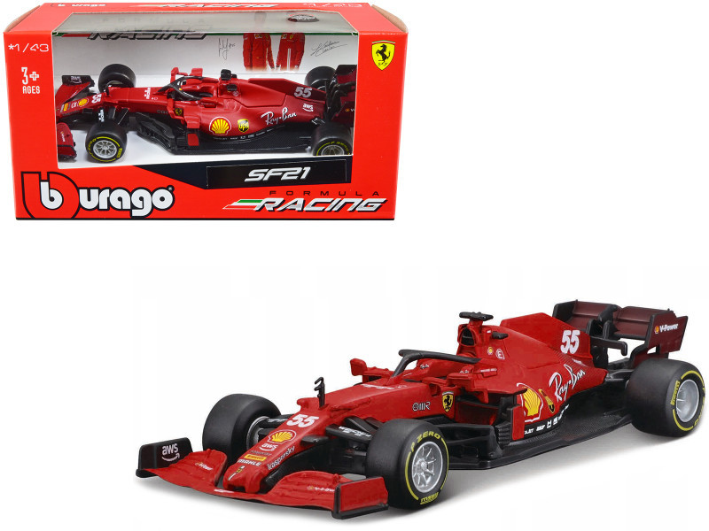 1/43 BBurago 2021 Formula 1 Ferrari SF21 #55 Carlos Sainz Car Model