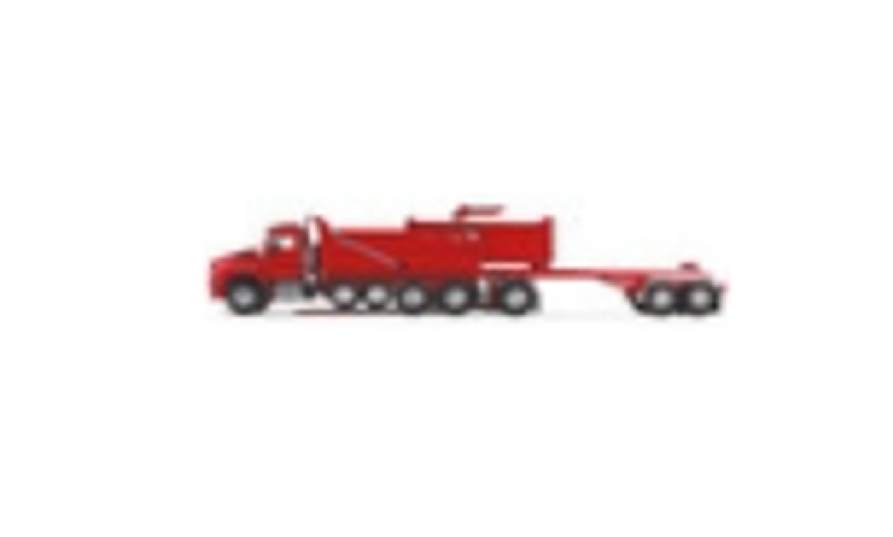 Kenworth T880 Quad-Axle Dump Truck and Rogue Transfer Tandem-Axle Dump Trailer Viper Red 1/64 Diecast Model by DCP/First Gear