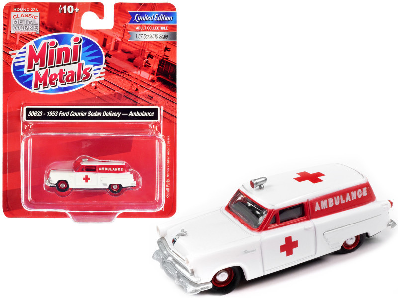 バズ 1953 Ford Courier Sedan Delivery Ambulance Red and White 1/87 (HO