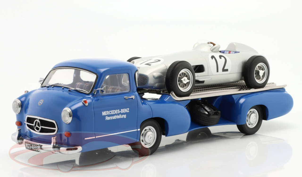 1/18 Werk83 Mercedes-Benz Racing Transporter Blue Wonder With Mercedes-Benz W196 #12 Car Models