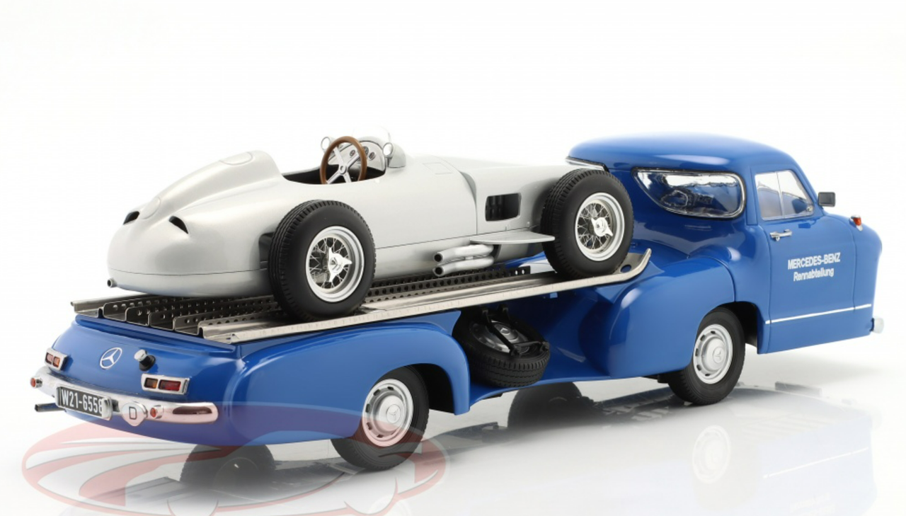 1/18 Werk83 Mercedes-Benz Racing Transporter Blue Wonder With Mercedes-Benz W196 Car Models