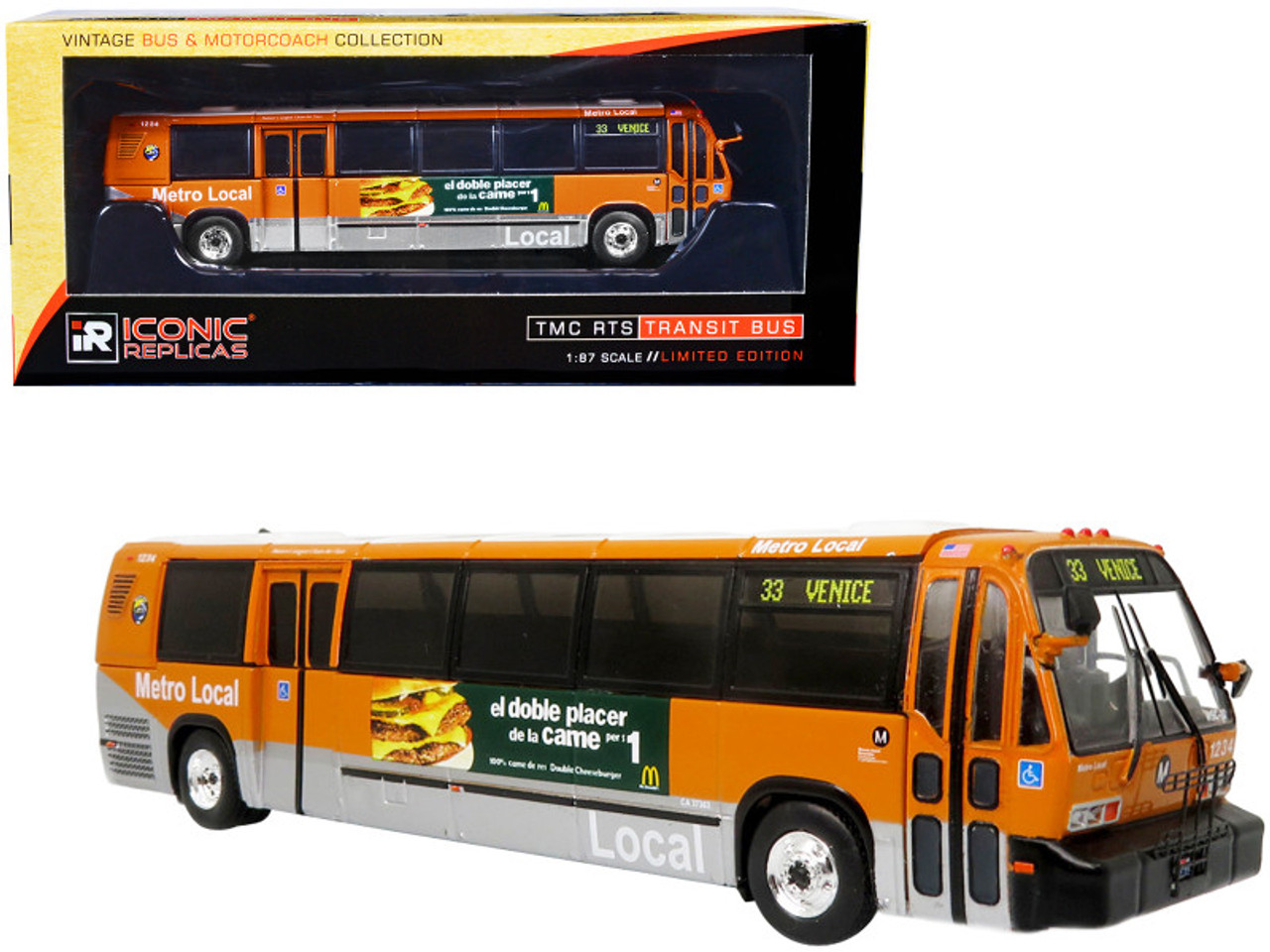 TMC RTS Transit Bus Metro Local Los Angeles "33 Venice" "Vintage Bus & Motorcoach Collection" 1/87 Diecast Model by Iconic Replicas