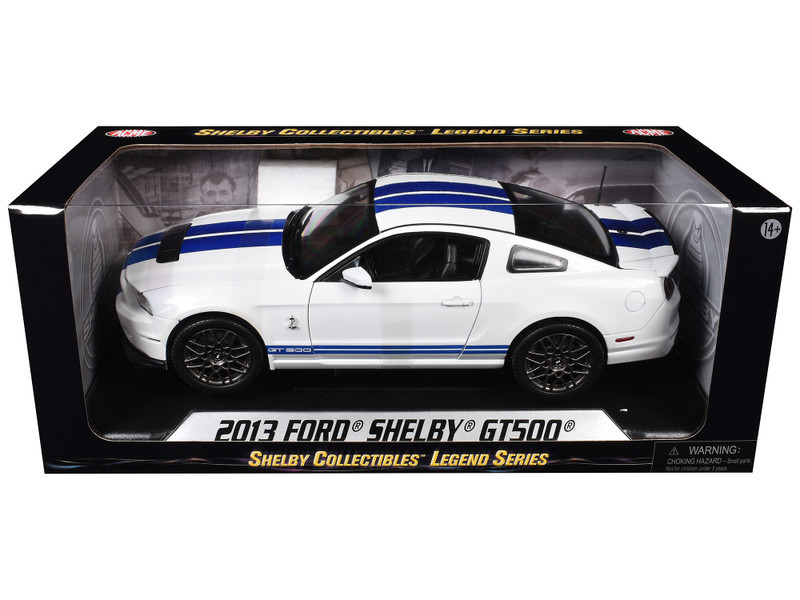 1/18 Shelby Collectibles 2013 Ford Shelby Cobra GT500 SVT (White with Blue Stripes) Diecast Car Model