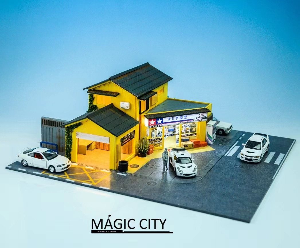 1/64 Magic City Tamiya Model & Repair Shop Diorama (cars & figures