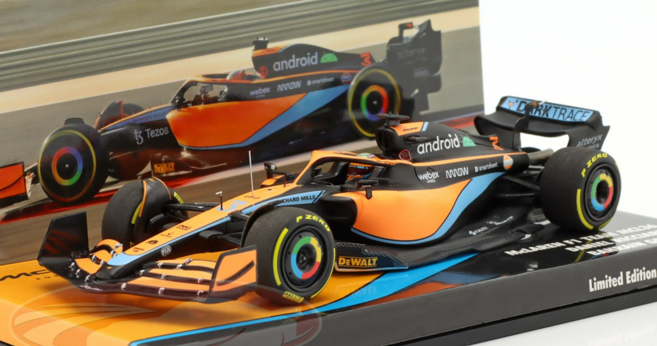 1/43 Minichamps 2022 Daniel Ricciardo McLaren MCL36 #3 Bahrain GP Formula 1 Car Model