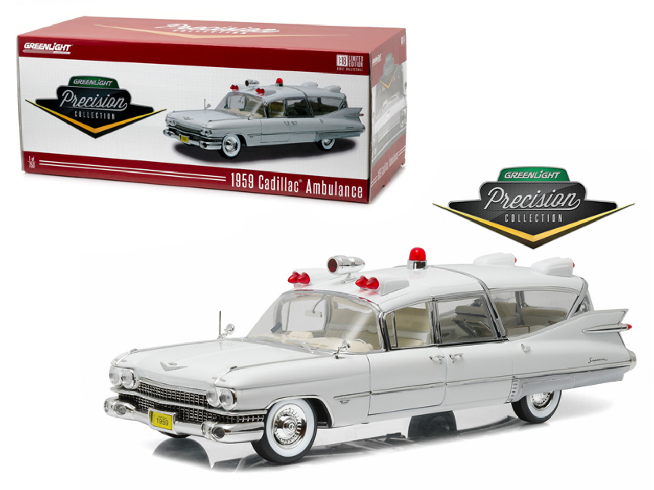 1/18 Greenlight 1959 Cadillac Ambulance White Precision Collection Limited Edition Diecast Car Model