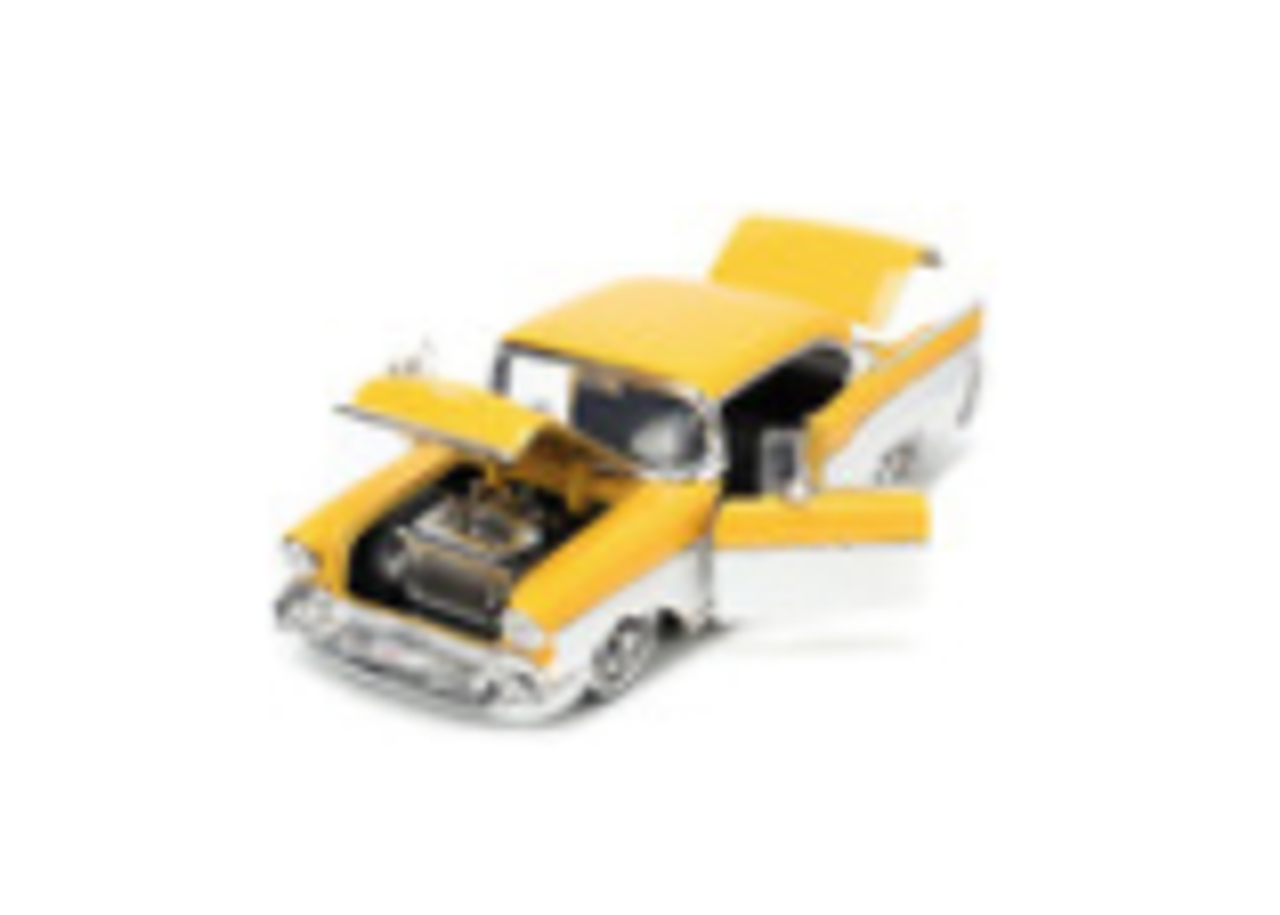 Jada 1/24 Scale Model Car - 1957 Chevrolet Bel Air Yellow and White Bigtime Muscle