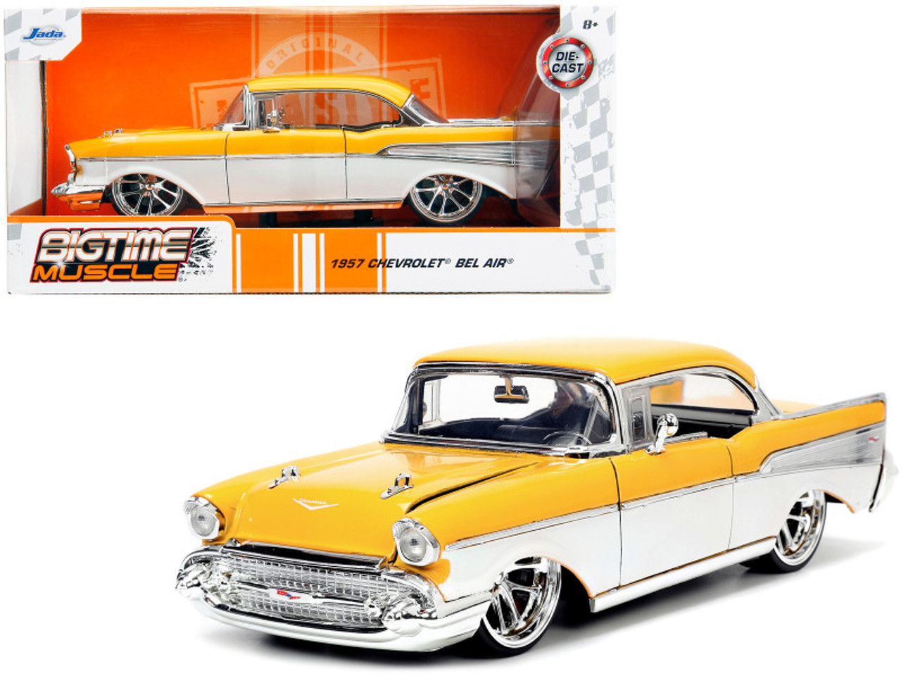 1957 Chevrolet Bel Air Yellow and White "Bigtime Muscle" Series 1/24 Diecast Model Car by Jada