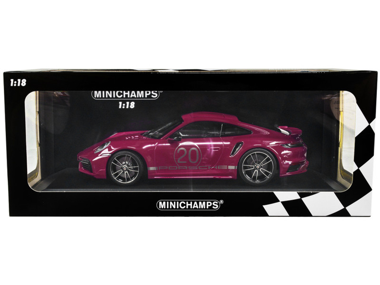 1/18 Minichamps 2021 Porsche 911 Turbo S with SportDesign Package #20 Red Violet with Silver Stripes Limited Edition to 504 Pieces