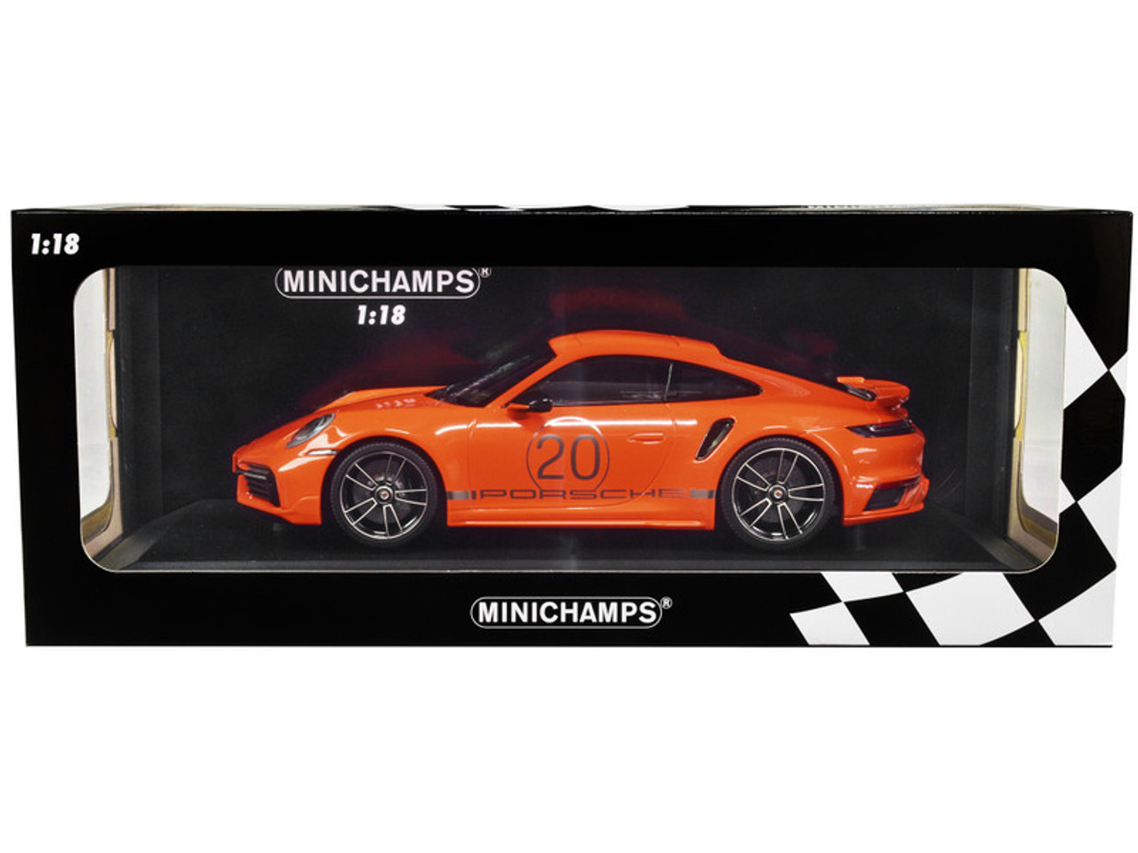 1/18 Minichamps 2021 Porsche 911 Turbo S with SportDesign Package #20 (Orange with Silver Stripes) Limited 504 Pieces