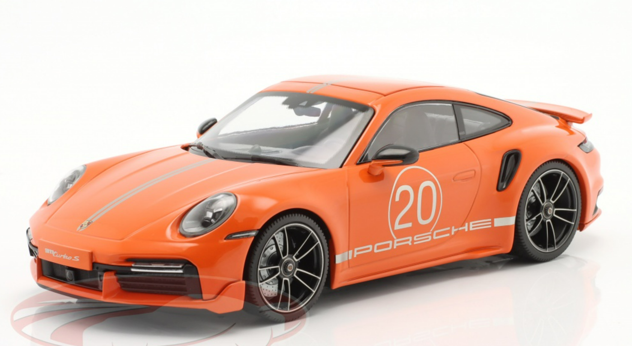 1/18 Minichamps 2021 Porsche 911 Turbo S with SportDesign Package #20 (Orange with Silver Stripes) Limited 504 Pieces