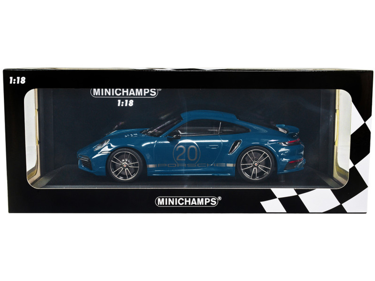 1/18 Minichamps 2021 Porsche 911 Turbo S with SportDesign Package #20 Blue Metallic with Silver Stripes Limited Edition to 504 Pieces