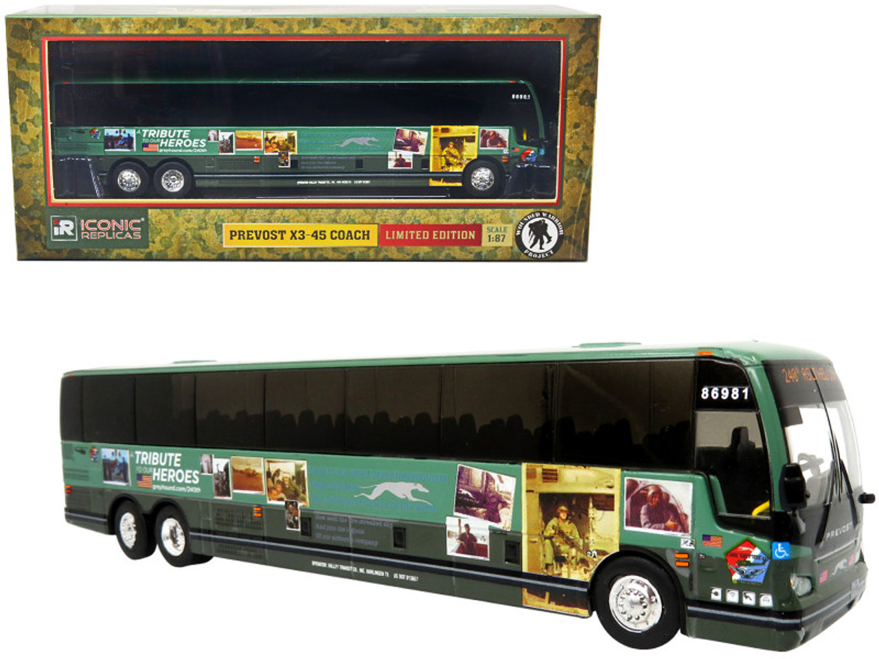 Prevost X3-45 Coach Bus Greyhound Tribute to our Heroes "240th ASLT HEL CO" "The Bus & Motorcoach Collection" 1/87 Diecast Model by Iconic Replicas