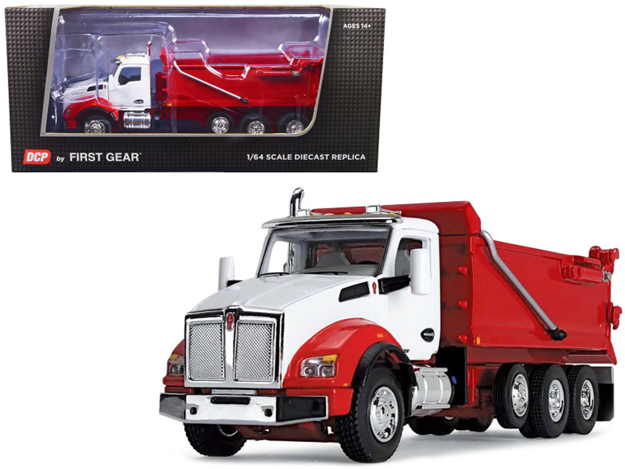 Kenworth T880 Day Cab with Rogue Transfer Dump Body Truck White and Viper  Red 1/64 Diecast Model by DCP/First Gear