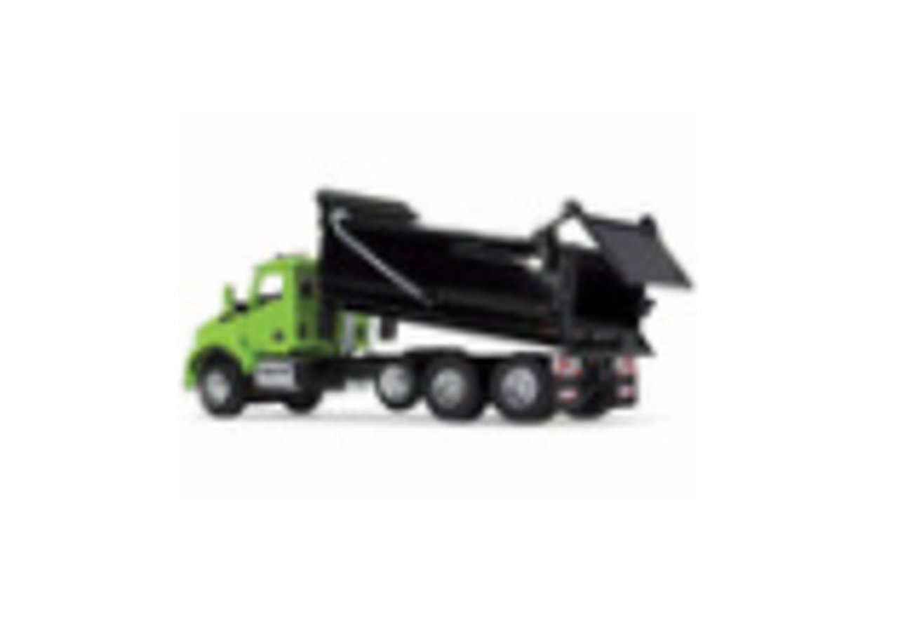 Kenworth T880 Day Cab with Rogue Transfer Dump Body Truck Lime Green and Black 1/64 Diecast Model by DCP/First Gear