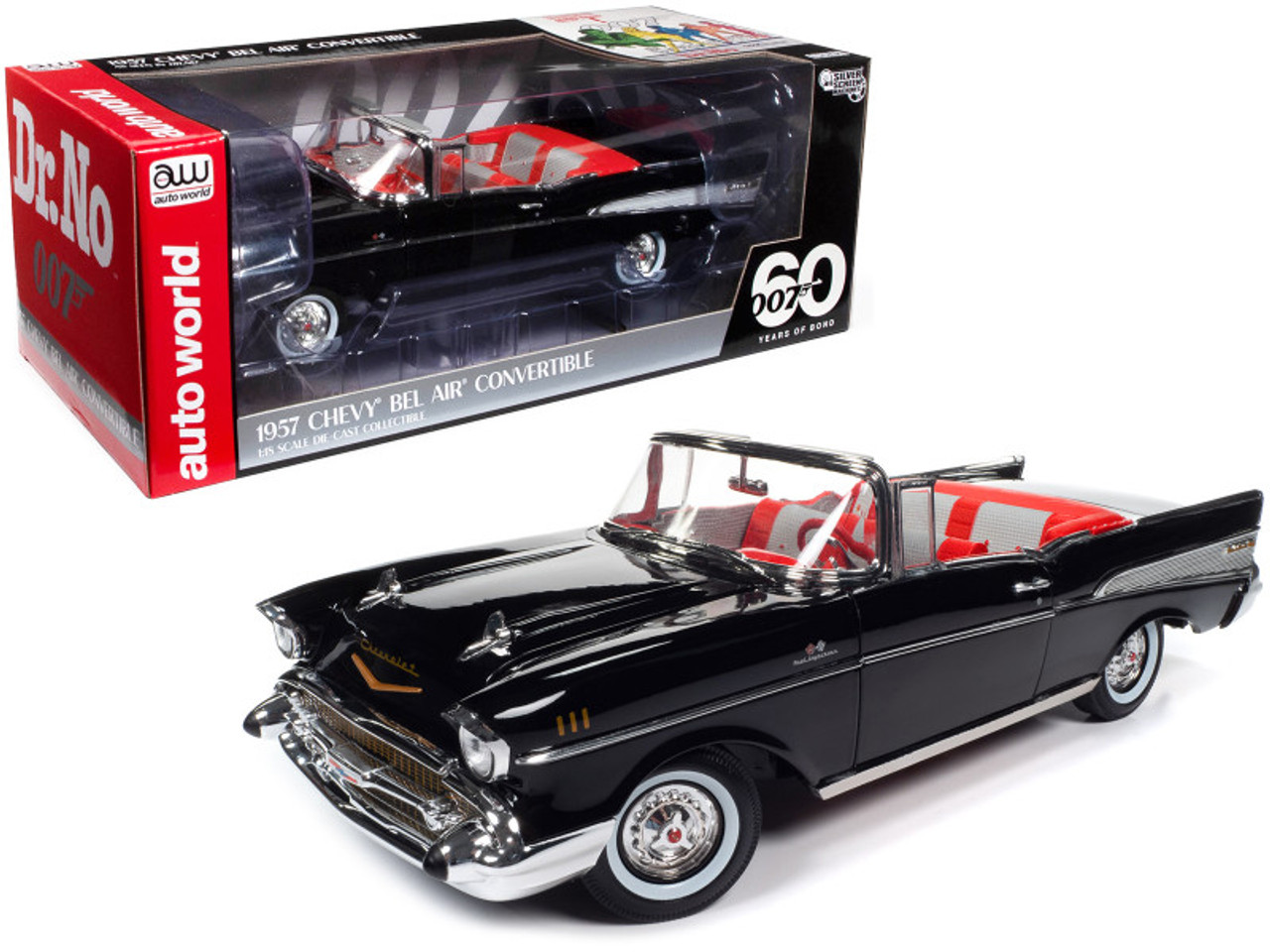 1/18 Auto World 1957 Chevrolet Bel Air Convertible Onyx Black James Bond 007 "Dr. No" (1962) Movie "60 Years of Bond" Series Diecast Car Model