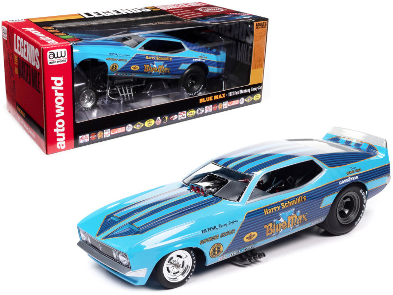 1973 Ford Mustang Funny Car "Harry Schmidt's Blue Max" "Legends of the Quarter Mile" Series 1/18 Diecast Model Car by Auto World