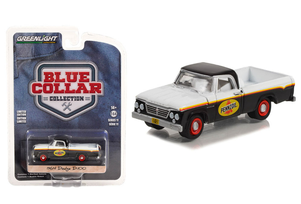 1/64 Greenlight 1964 Dodge D-100 with Toolbox Pennzoil Diecast Car Model