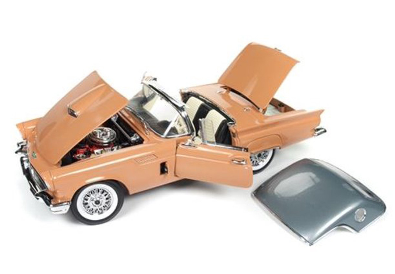 1/18 Auto World 1957 Ford Thunderbird Convertible with Removable Silver Bonnet 60th Anniversary Edition (Coral Sand Red) Diecast Car Model