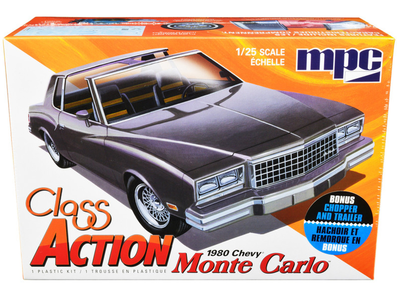 Skill 2 Model Kit 1980 Chevrolet Monte Carlo "Class Action" with Motorcycle and Trailer (Skill 2) 1/25 Scale Model Car by MPC