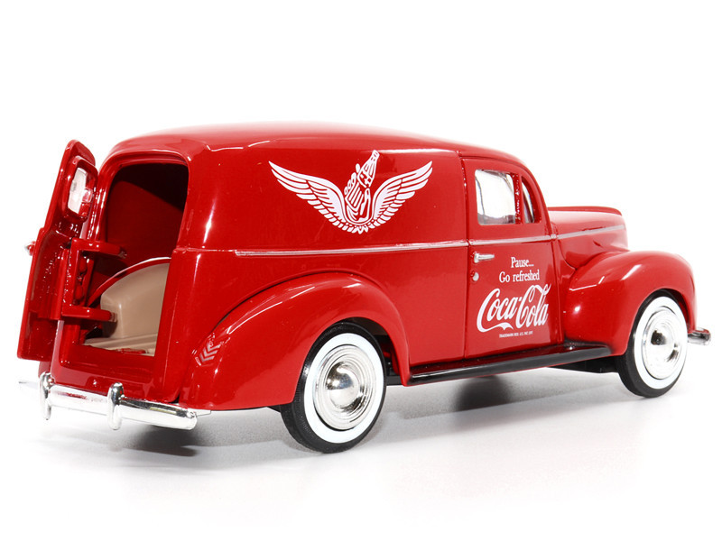 1940 Ford Sedan Cargo Van Red "Pause... Go Refreshed Coca-Cola" with Vending Machine Accessory 1/24 Diecast Model Car by Motor City Classics